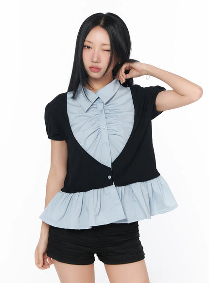 puff-frill-short-sleeve-blouse-cy513