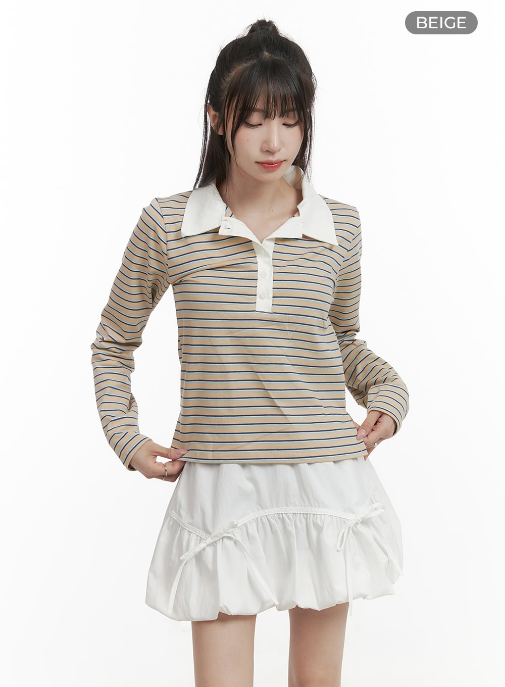 striped-buttoned-collar-long-sleeve-cy407
