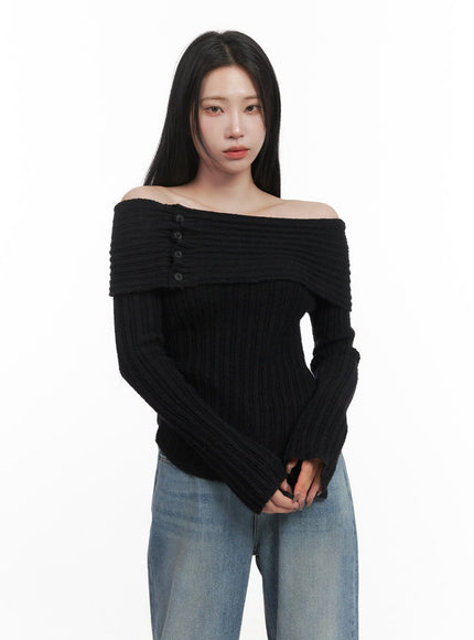 Off-Shoulder Buttoned Sweater CJ517