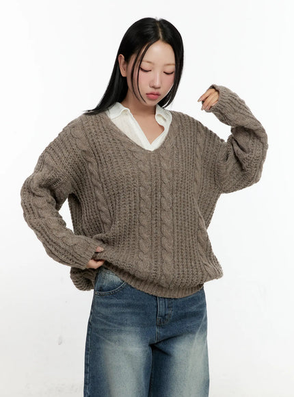 Cozy Cable Knit Oversized V-Neck Sweater CN505