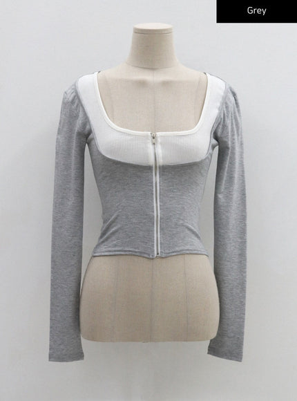 Two Tone Zip-Up Cropped Top CG31