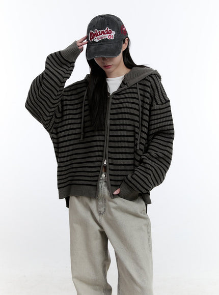 Striped Zip-Up Hooded Knit Jacket CJ520