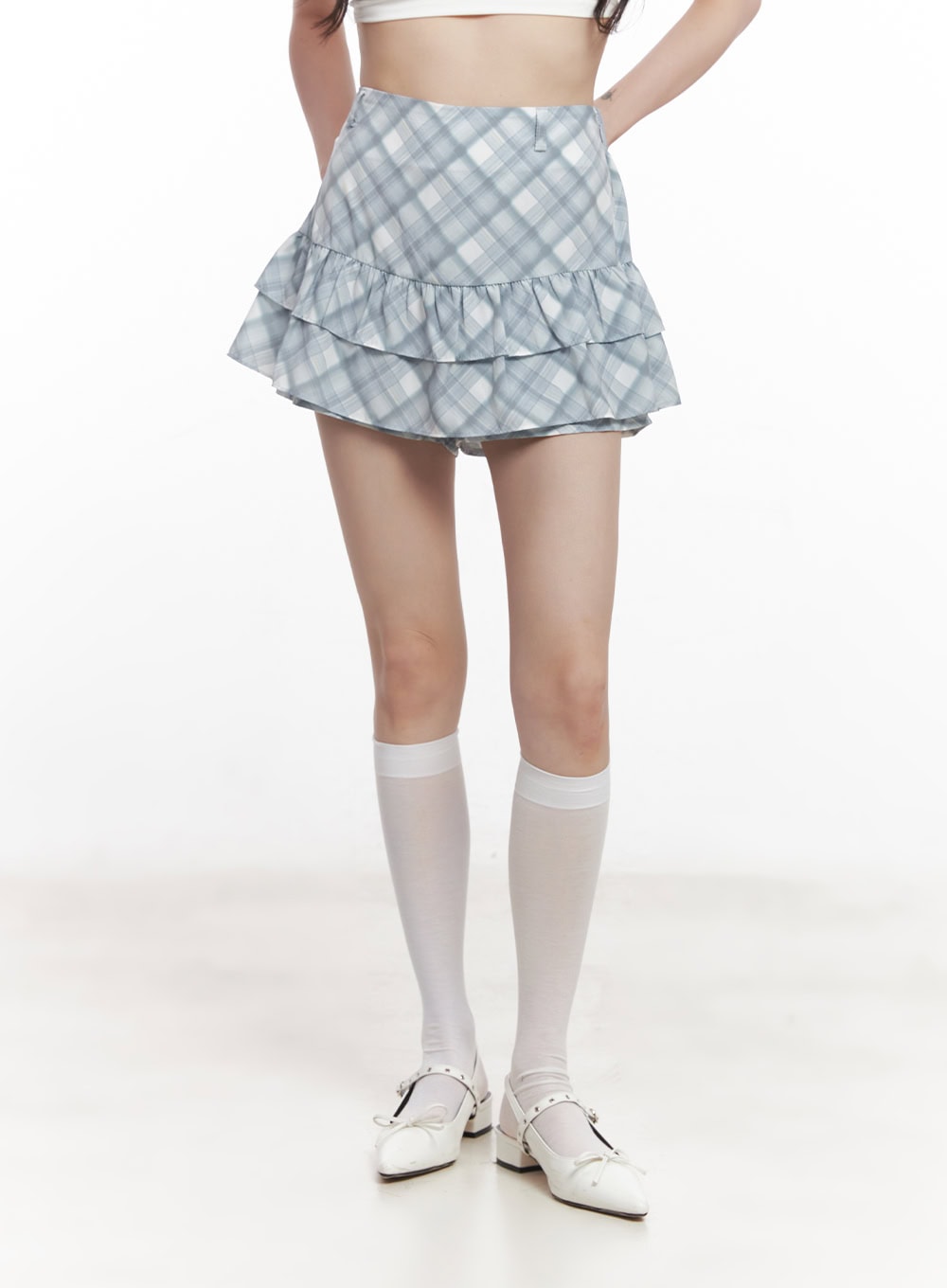 frill-plaid-print-mini-skirt-cy521