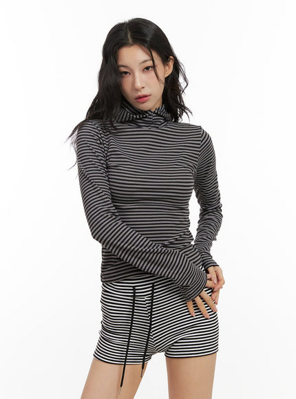 striped-slim-fit-hooded-top-cn416 / Gray