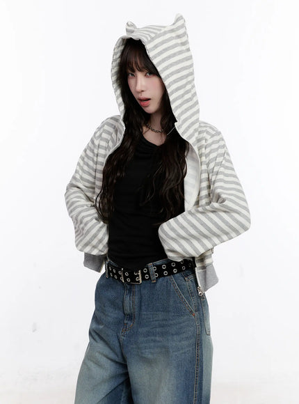cat-ear-striped-hoodie-co501 / Gray