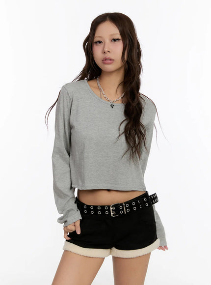 basic-cropped-long-sleeve-top-cn527 / Gray