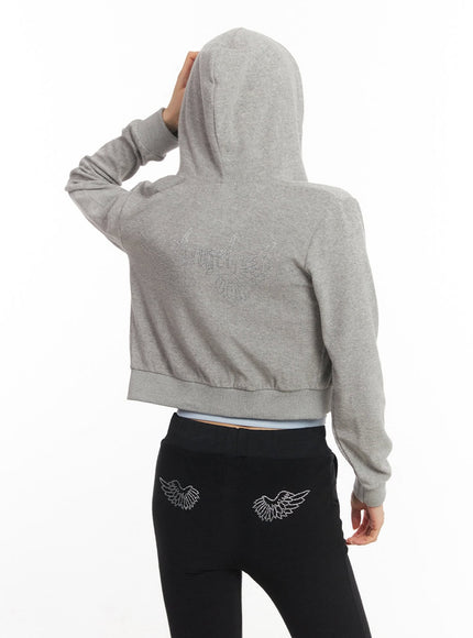 hot-velvet-hooded-crop-jacket-ca503 / Gray