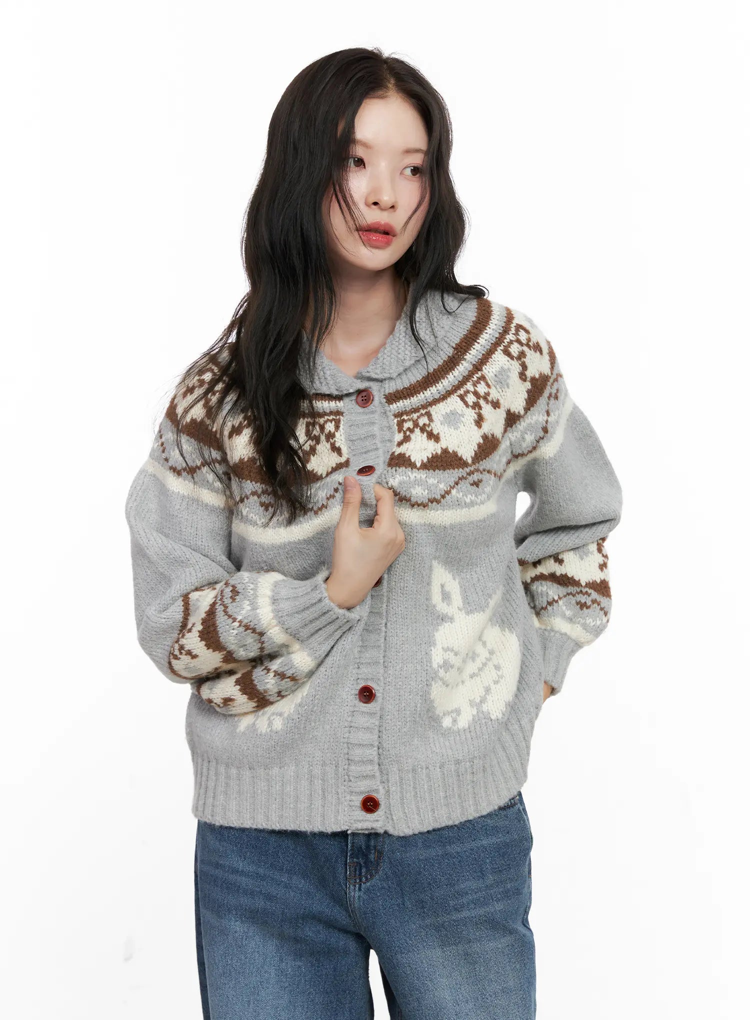 nordic-chunky-knit-cardigan-co530 / Gray