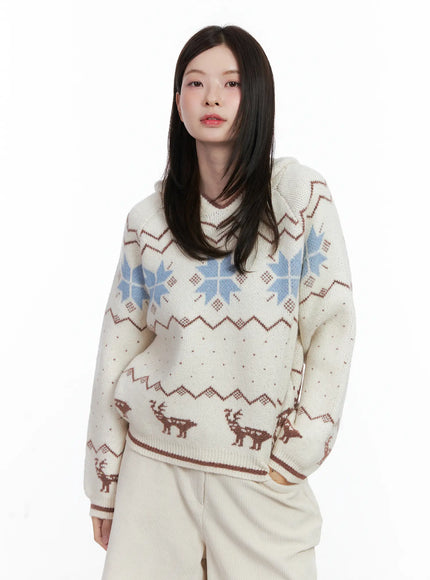 nordic-hooded-knit-sweater-cn519 / Light beige