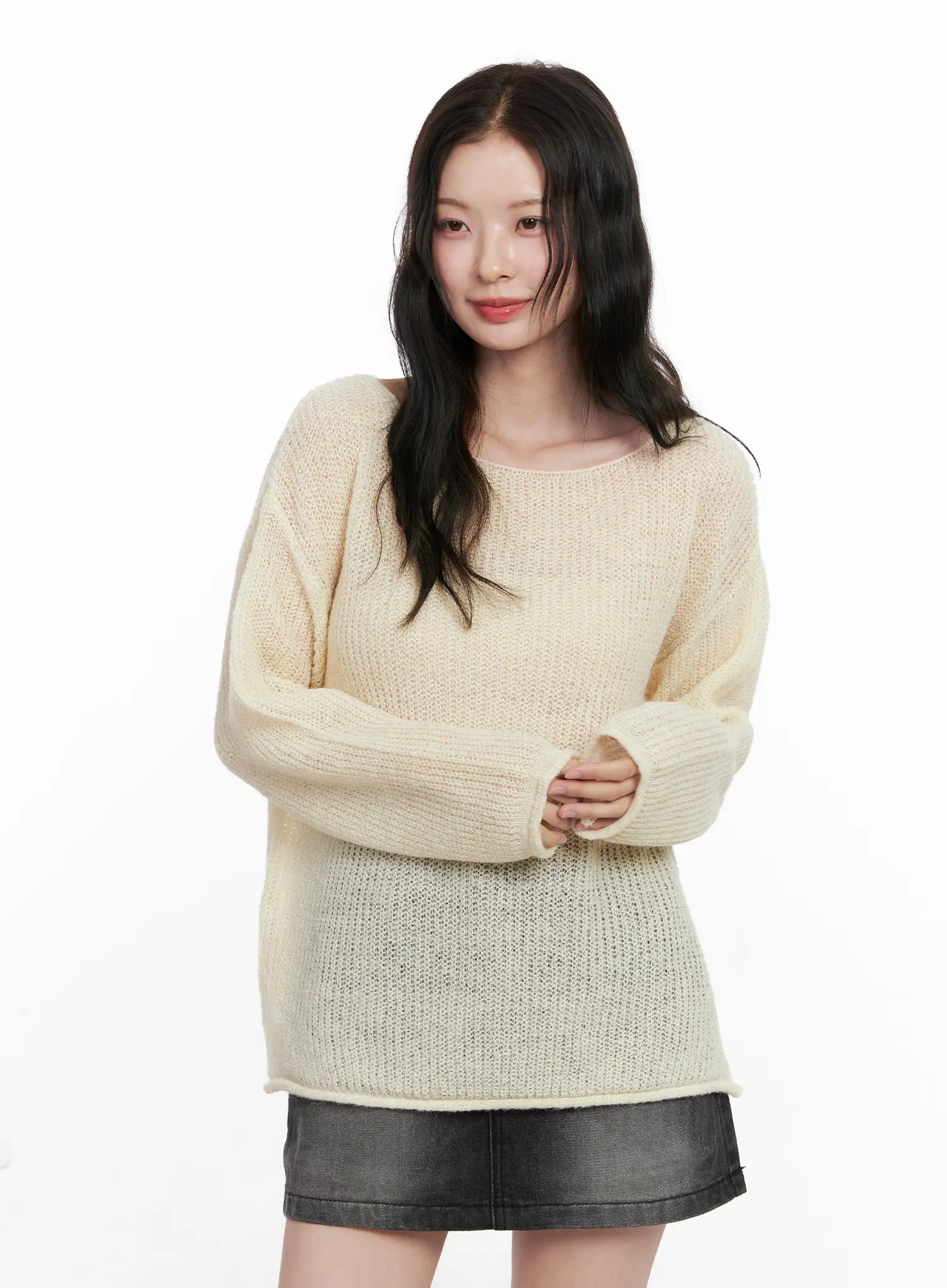 Oversized Boat Neck Knit Sweater CN504