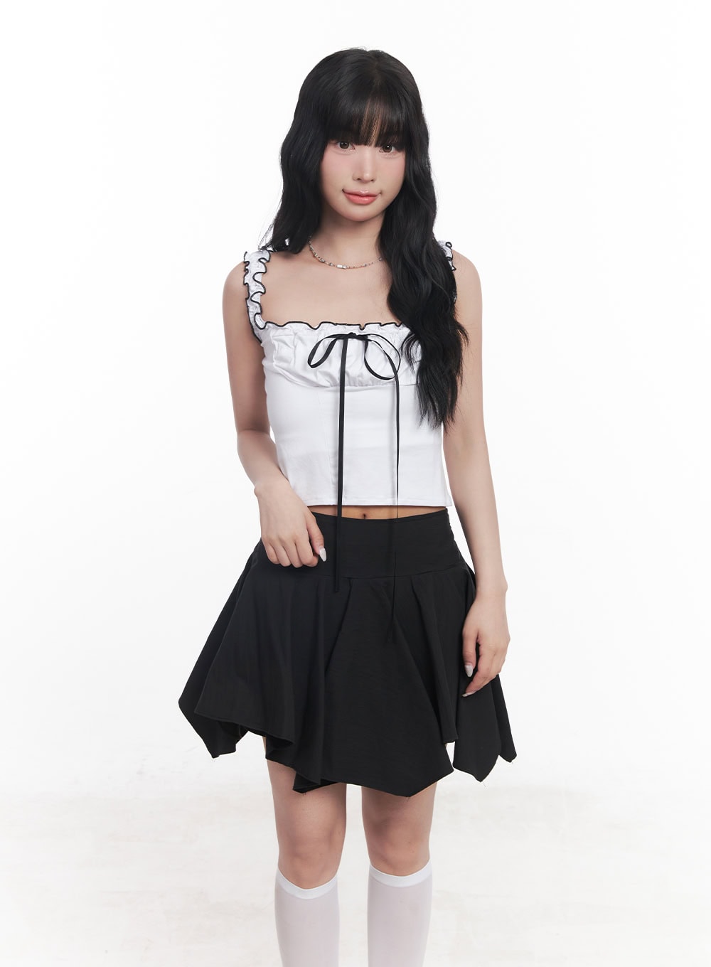 shirred-ribbon-crop-tank-top-cy527 / White