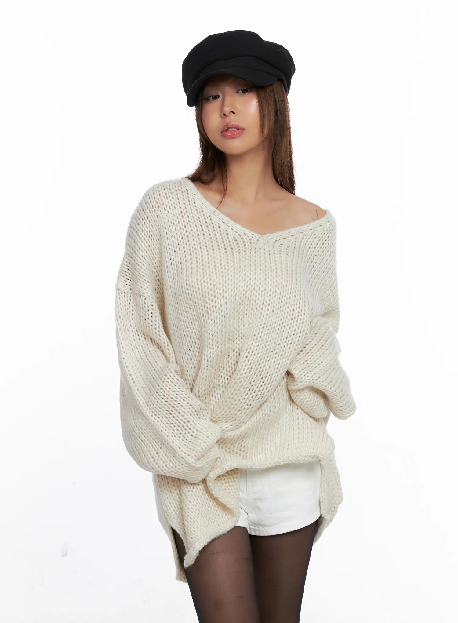 chunky-loose-fit-sweater-cs524 / Light beige