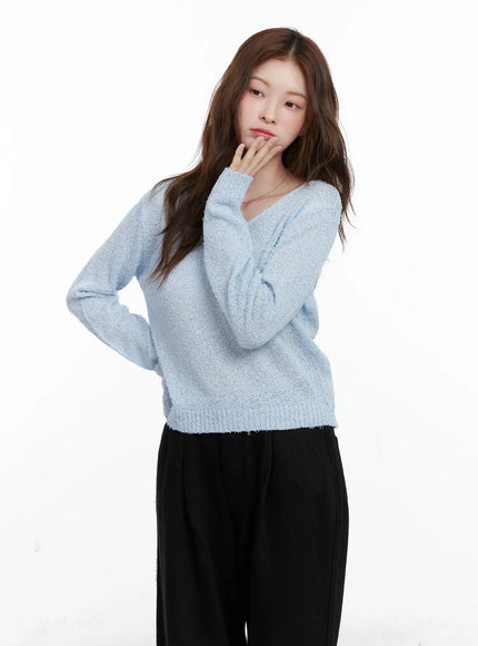 loose-fit-v-neck-knit-sweater-cg521 / Light blue