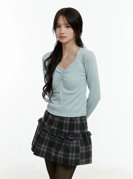 slim-fit-shirred-long-sleeve-top-cd514 / Mint