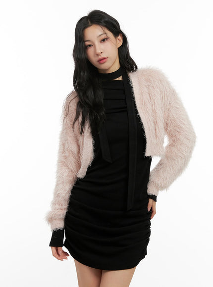 fuzzy-cropped-cardigan-cn416 / Pink