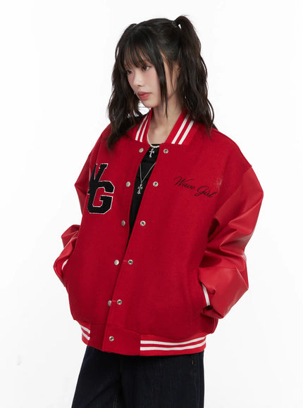 wave-girl-oversized-varsity-jacket-cn510 / Red