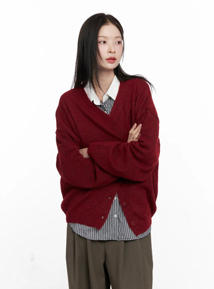 oversized-v-neck-cardigan-cn504 / Red