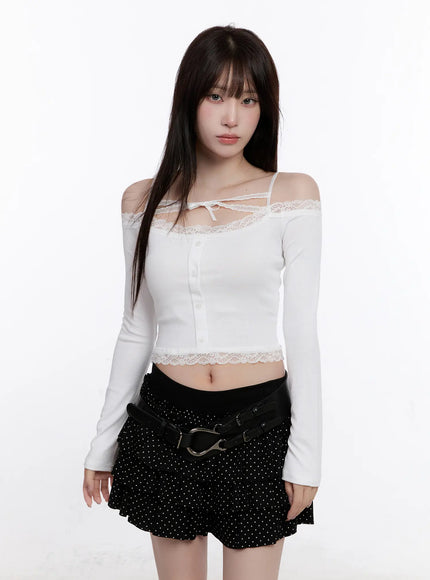 Lace Crop Tie Long Sleeve Top CS530