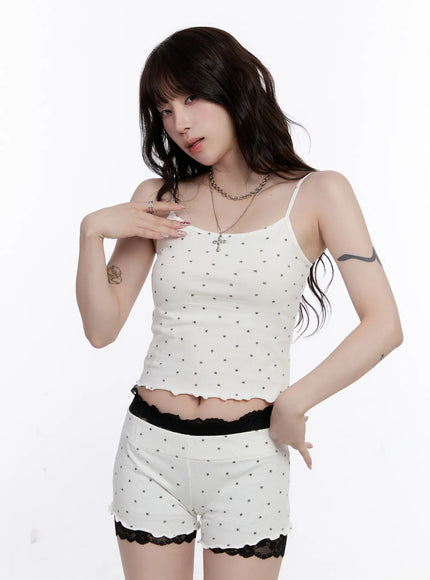 star-graphic-lace-trim-lounge-set-cs530 / White