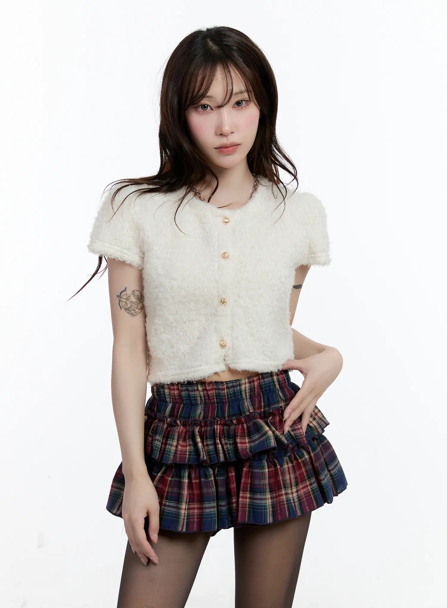 fuzzy-short-sleeve-cardigan-cn525 / White