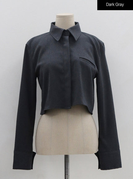 Hidden Button Crop Shirt ON11