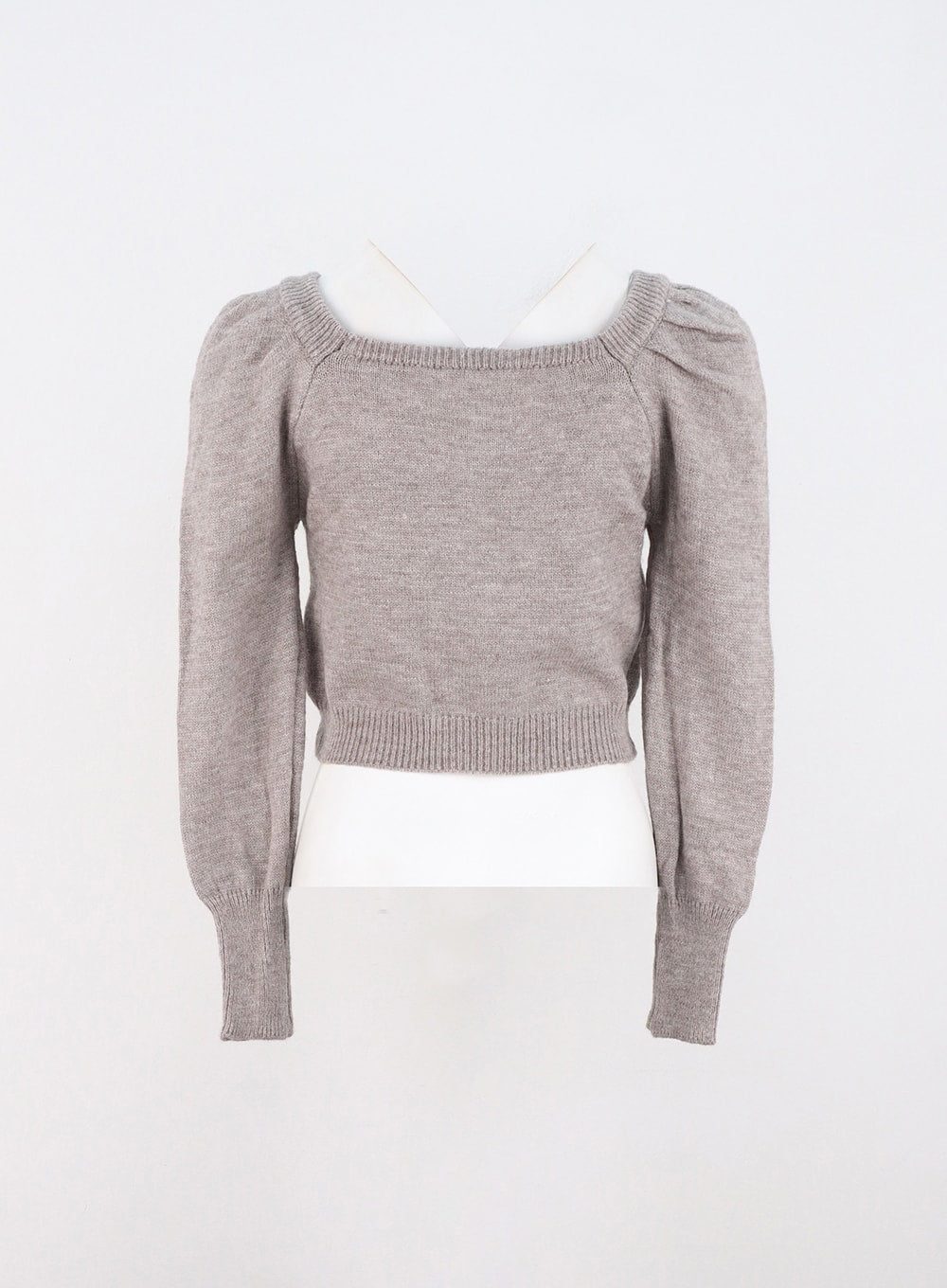 Boat Neck Puff Sleeve Crop Sweater ON306