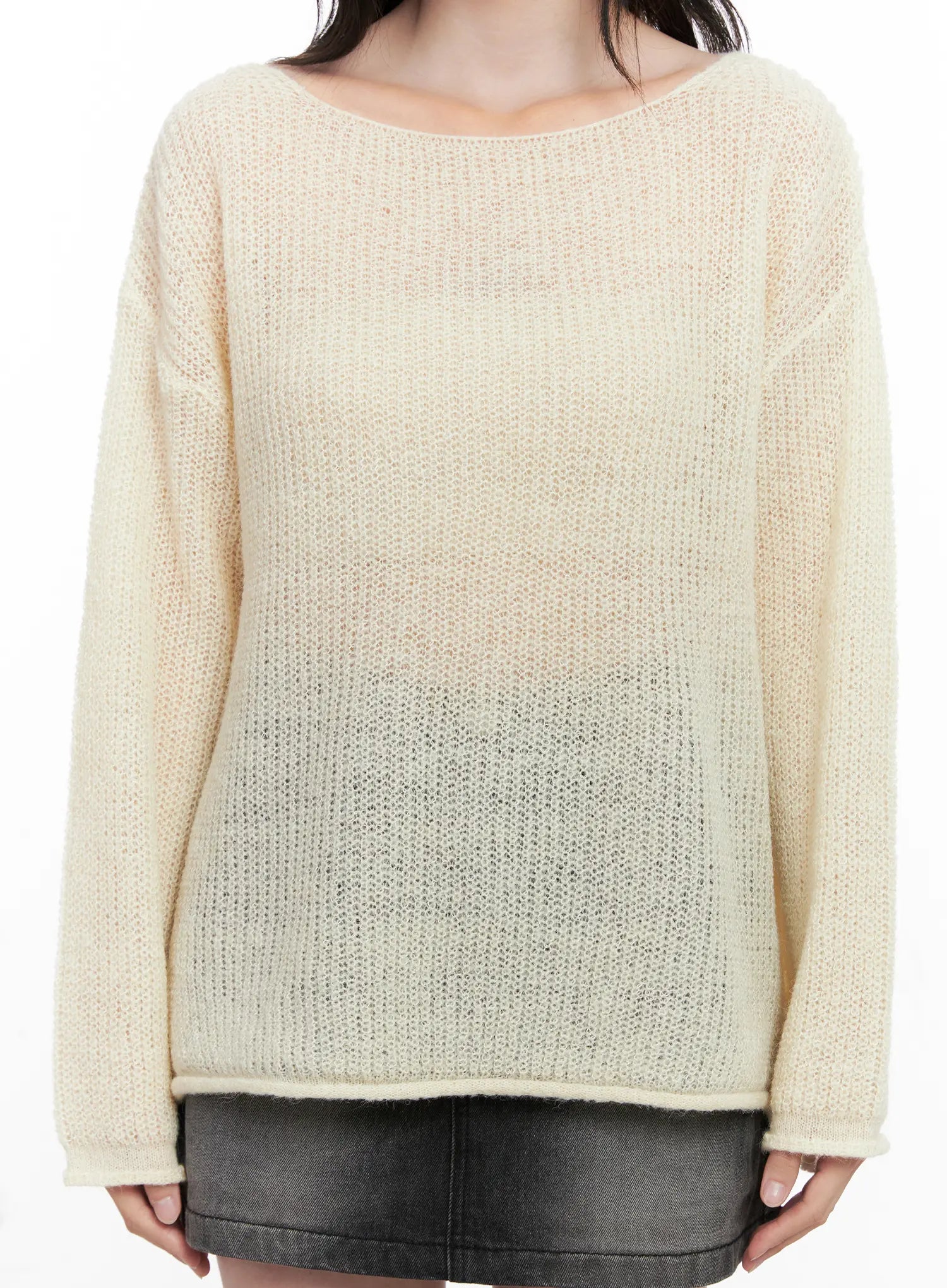 Oversized Boat Neck Knit Sweater CN504