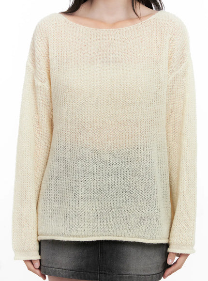 Oversized Boat Neck Knit Sweater CN504