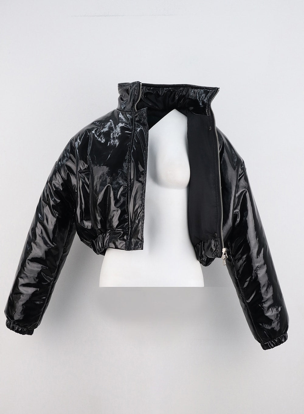 Black patent clearance cropped puffer jacket