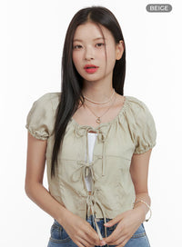 ribbon-strap-crop-blouse-ol411 / Beige