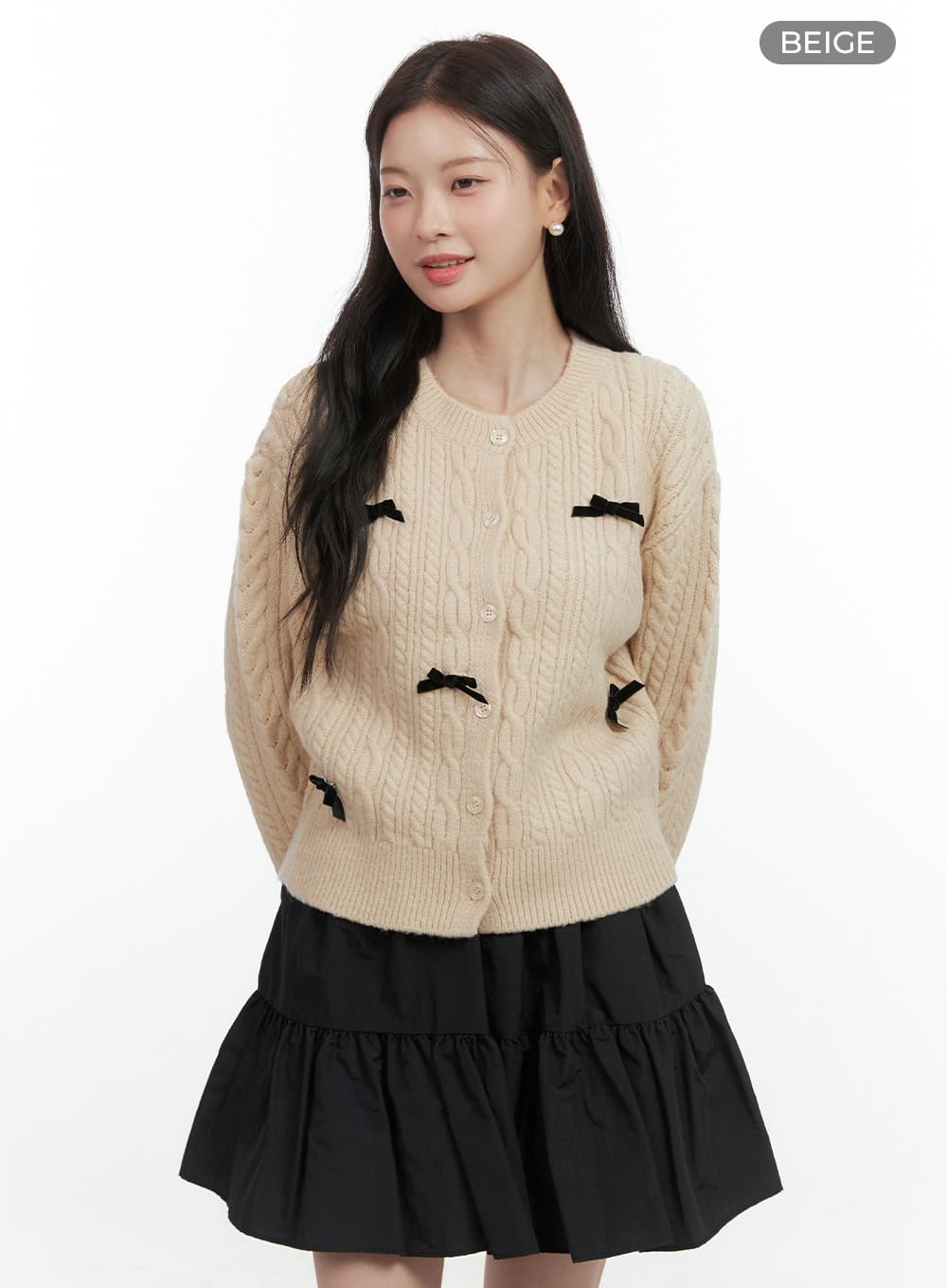 cable-knitted-ribbon-cardigan-os423 / Beige