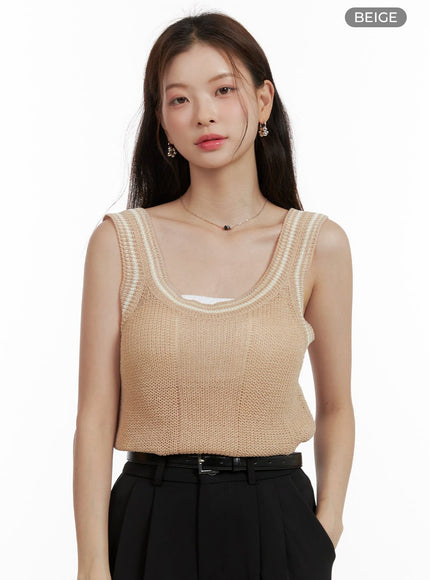 u-neck-sleeveless-knit-top-ou411 / Beige