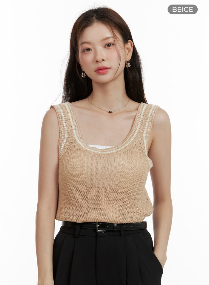 u-neck-sleeveless-knit-top-ou411 / Beige