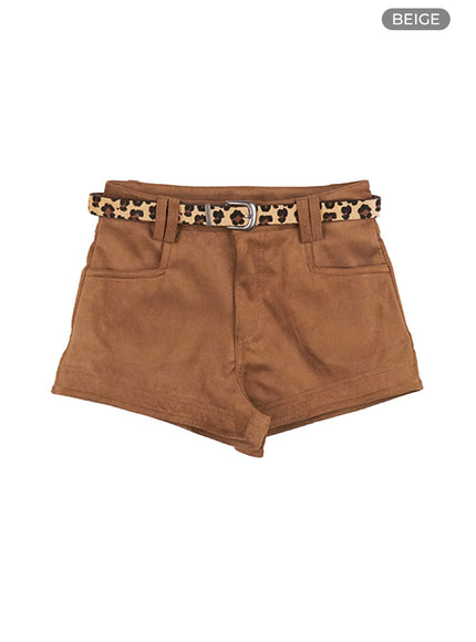 slim-fit-shorts-with-leopard-belt-set-co426 / Beige