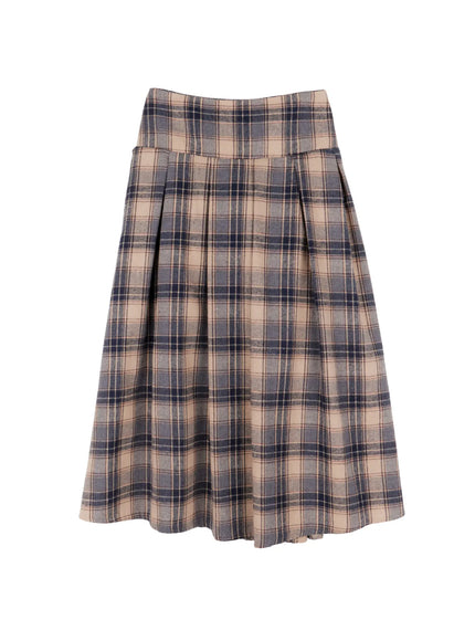 checkered-maxi-skirt-cn528 / Beige