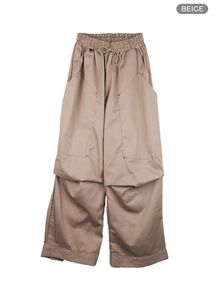 wide-fit-pintuck-cotton-pants-co410 / Beige