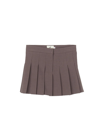 classic-pleated-mini-skirt-cy514 / Beige