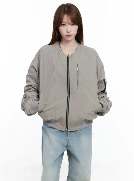 casual-zip-up-bomber-jacket-cs501 / Beige