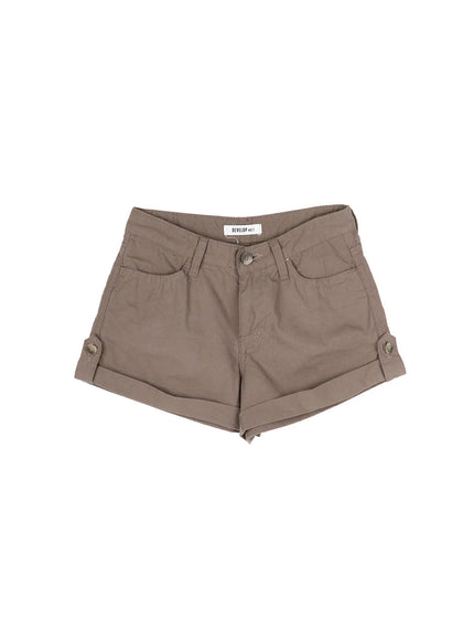 snap-button-cotton-shorts-cy512 / Beige
