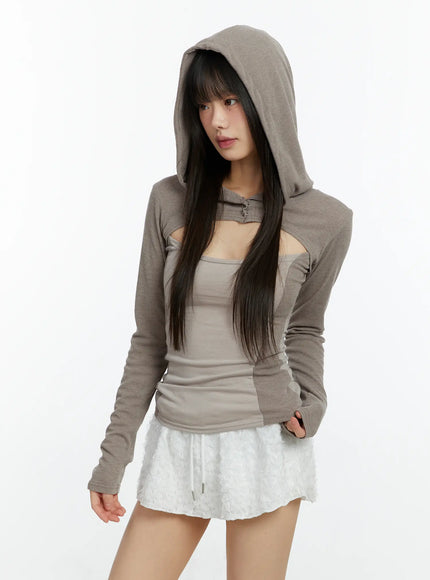 Cut-Out Hooded Long Sleeve Tee CF510