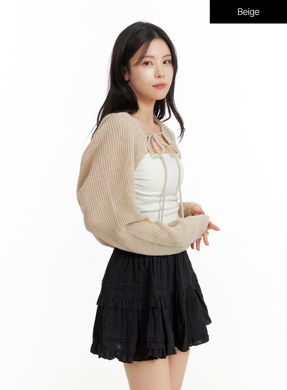 tied-crop-knit-bolero-of414 / Beige