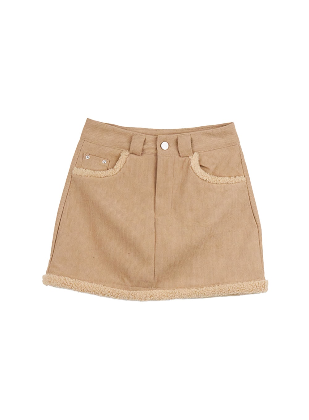 fur-lined-corduroy-mini-skirt-cj511 / Beige