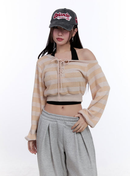 Striped Crop Knit Sweater CJ509