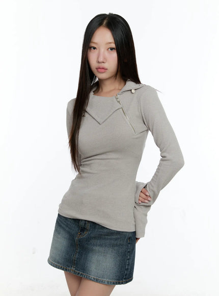 Zipper Detail Rib Knit Long Sleeve CS517