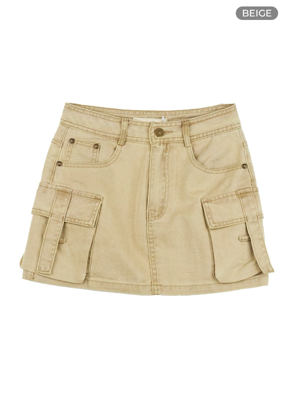 chic-cargo-denim-mini-skirt-cl422 / Beige
