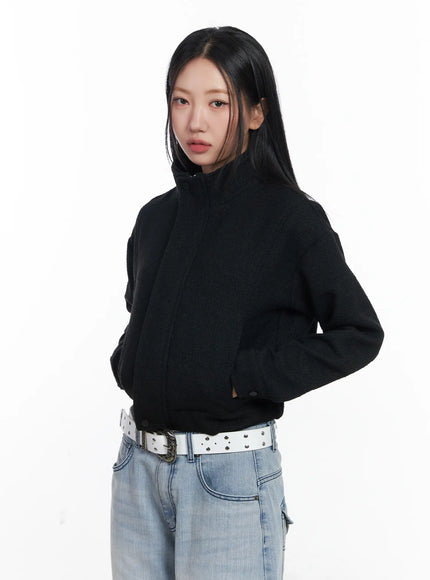 high-neck-tweed-jacket-cf503 / Black