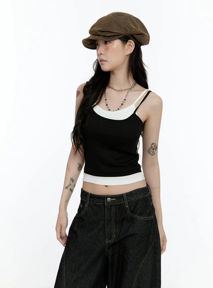 layered-cropped-tank-top-cn517 / Black