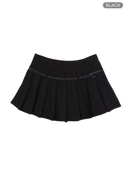 ribbon-pleated-mini-skirt-oo401 / Black