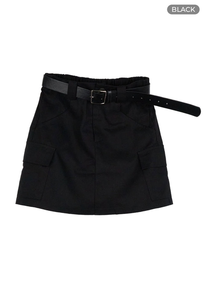 belted-mini-skirt-ou411 / Black