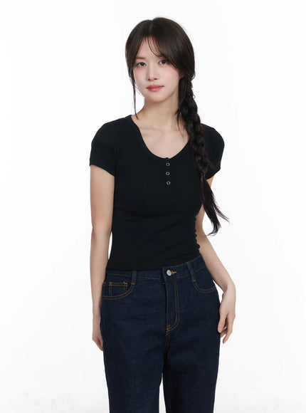 basic-snap-button-tee-cm531 / Black